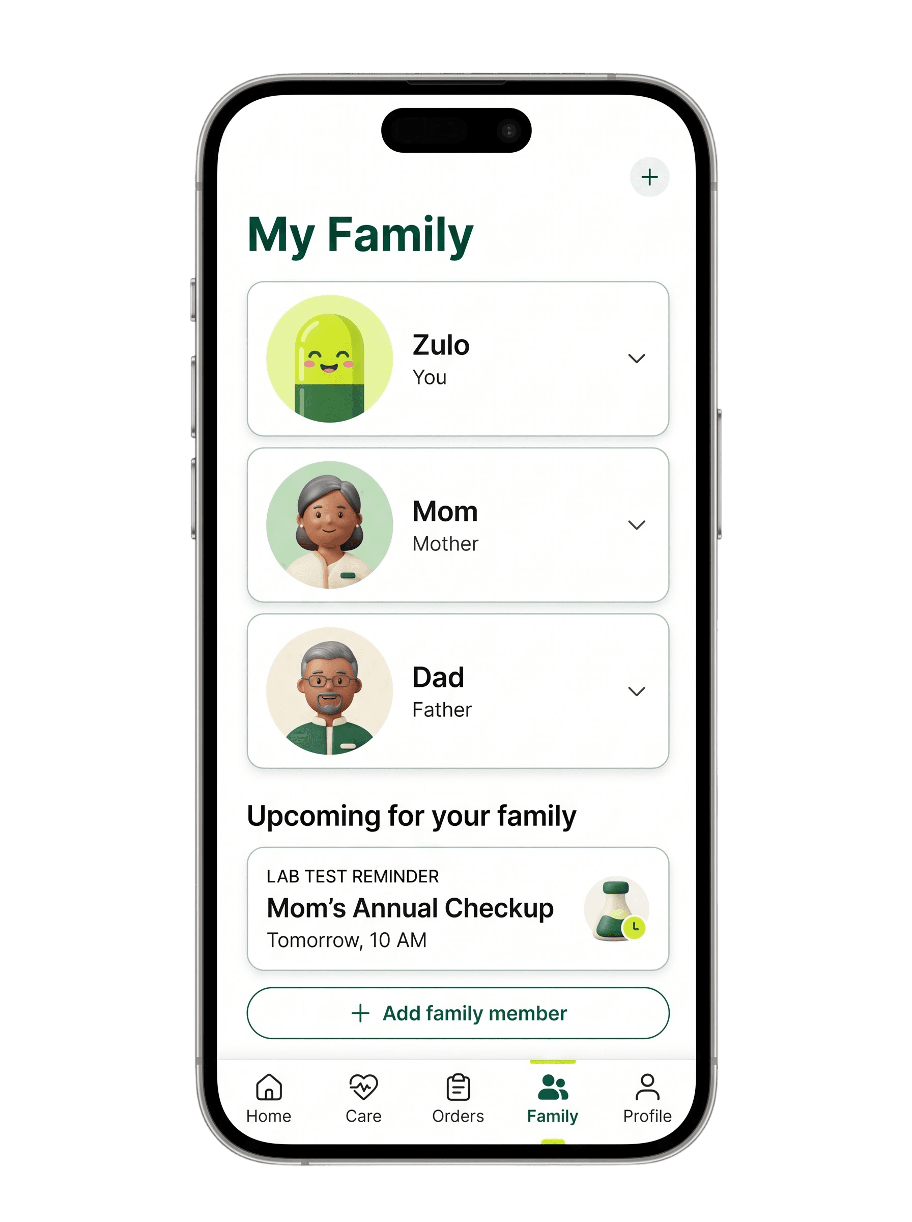 Capzul family app on phone
