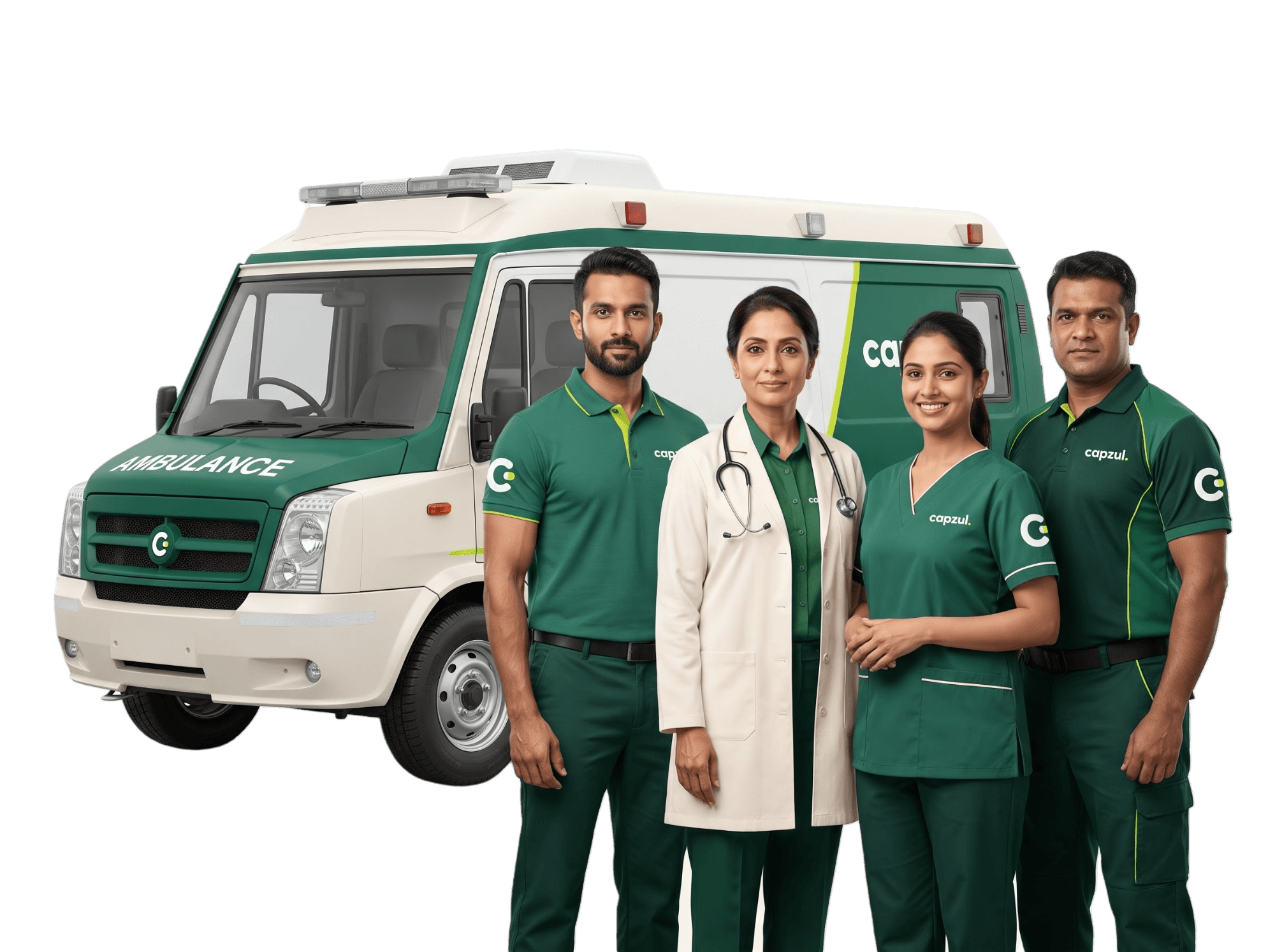 Capzul healthcare team with ambulance